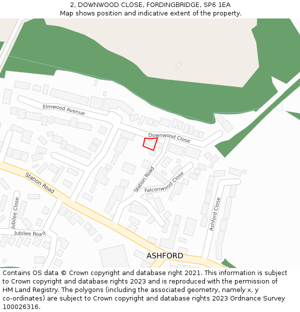 2, DOWNWOOD CLOSE, FORDINGBRIDGE, SP6 1EA: Location map and indicative extent of plot