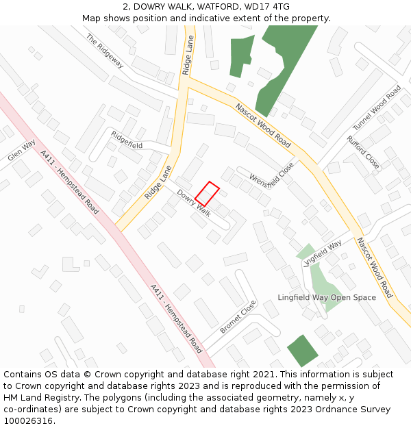 2, DOWRY WALK, WATFORD, WD17 4TG: Location map and indicative extent of plot