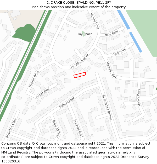 2, DRAKE CLOSE, SPALDING, PE11 2FY: Location map and indicative extent of plot