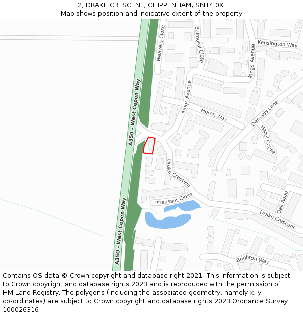 2, DRAKE CRESCENT, CHIPPENHAM, SN14 0XF: Location map and indicative extent of plot