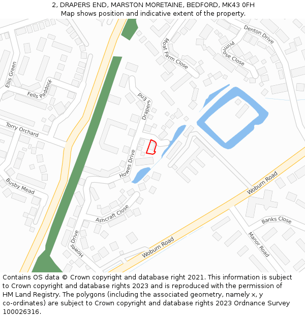 2, DRAPERS END, MARSTON MORETAINE, BEDFORD, MK43 0FH: Location map and indicative extent of plot