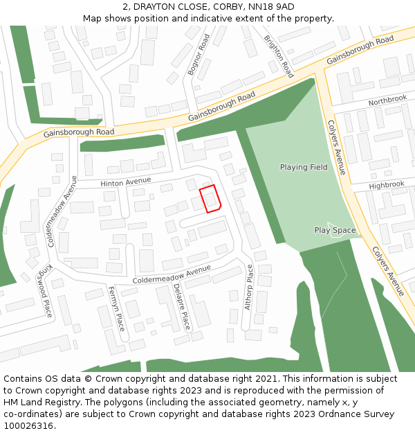 2, DRAYTON CLOSE, CORBY, NN18 9AD: Location map and indicative extent of plot