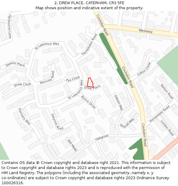 2, DREW PLACE, CATERHAM, CR3 5FE: Location map and indicative extent of plot