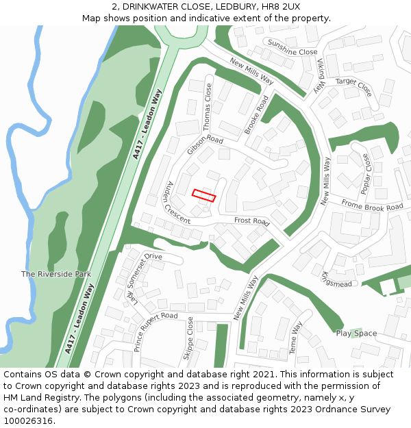 2, DRINKWATER CLOSE, LEDBURY, HR8 2UX: Location map and indicative extent of plot