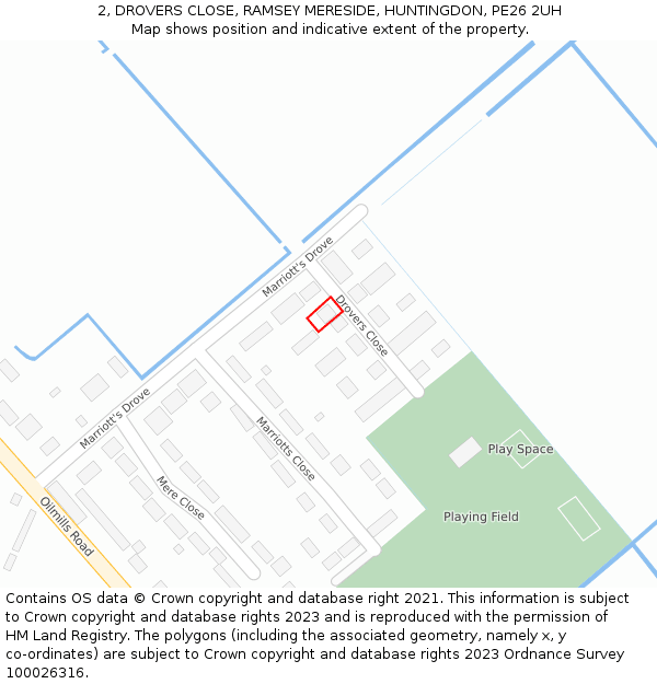 2, DROVERS CLOSE, RAMSEY MERESIDE, HUNTINGDON, PE26 2UH: Location map and indicative extent of plot