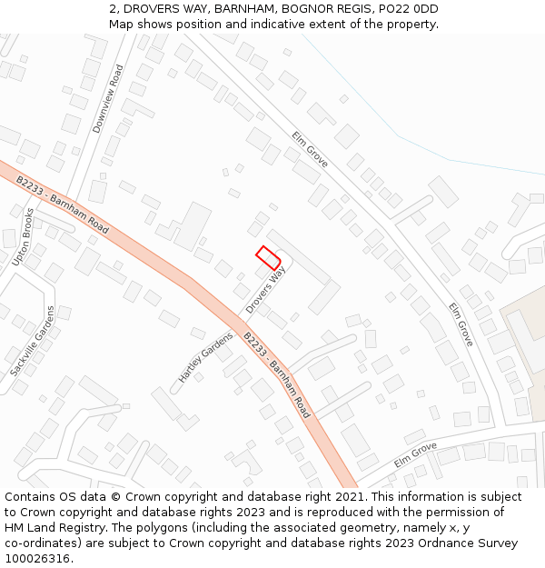 2, DROVERS WAY, BARNHAM, BOGNOR REGIS, PO22 0DD: Location map and indicative extent of plot