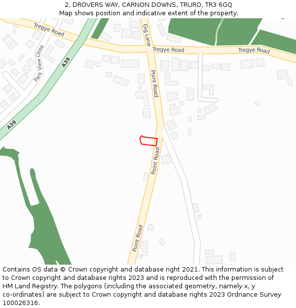 2, DROVERS WAY, CARNON DOWNS, TRURO, TR3 6GQ: Location map and indicative extent of plot