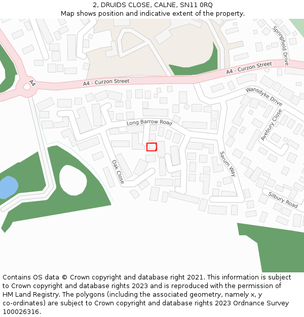 2, DRUIDS CLOSE, CALNE, SN11 0RQ: Location map and indicative extent of plot