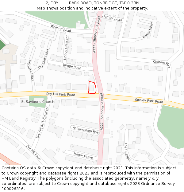 2, DRY HILL PARK ROAD, TONBRIDGE, TN10 3BN: Location map and indicative extent of plot
