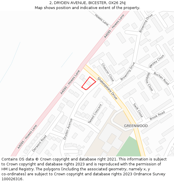 2, DRYDEN AVENUE, BICESTER, OX26 2NJ: Location map and indicative extent of plot