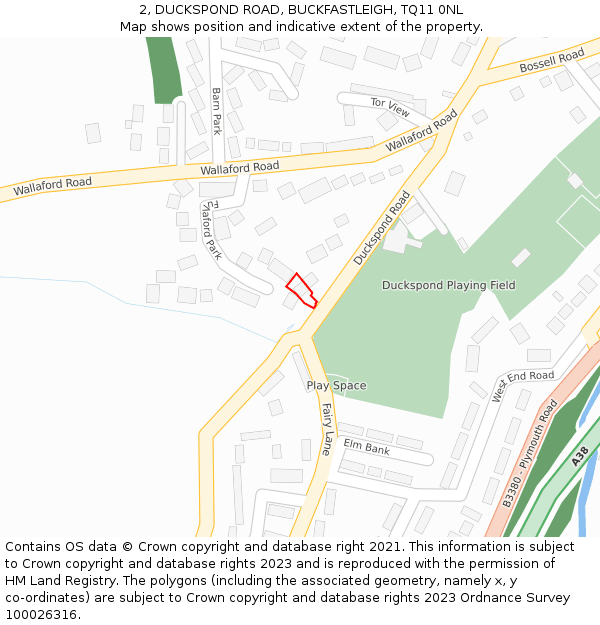 2, DUCKSPOND ROAD, BUCKFASTLEIGH, TQ11 0NL: Location map and indicative extent of plot