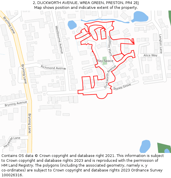 2, DUCKWORTH AVENUE, WREA GREEN, PRESTON, PR4 2EJ: Location map and indicative extent of plot