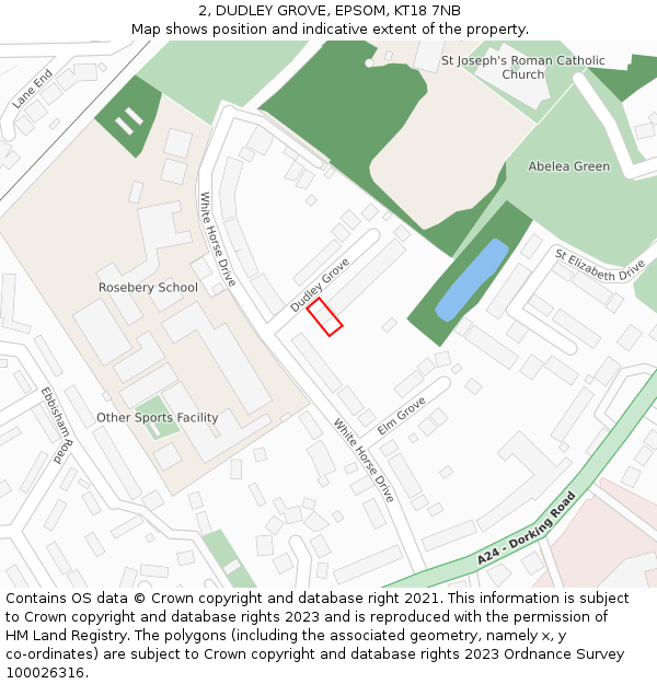 2, DUDLEY GROVE, EPSOM, KT18 7NB: Location map and indicative extent of plot