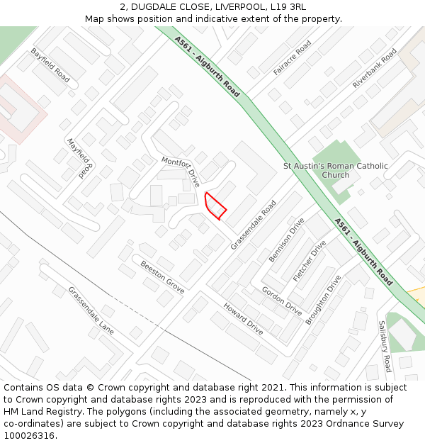 2, DUGDALE CLOSE, LIVERPOOL, L19 3RL: Location map and indicative extent of plot