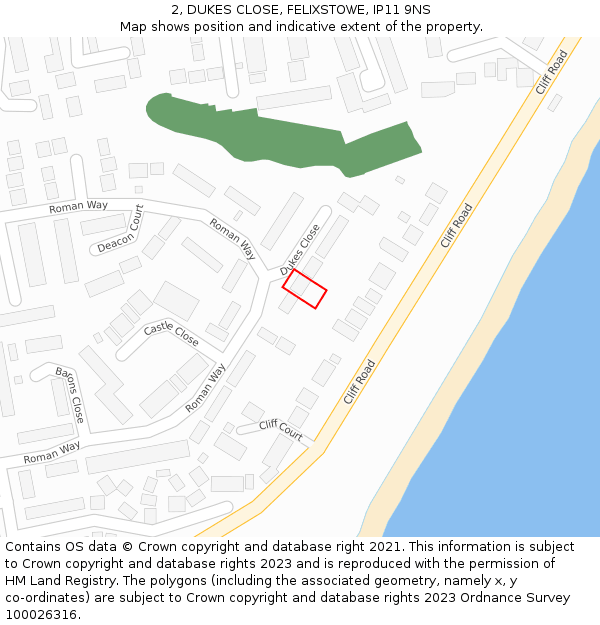 2, DUKES CLOSE, FELIXSTOWE, IP11 9NS: Location map and indicative extent of plot