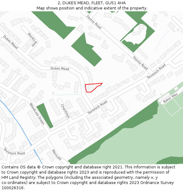 2, DUKES MEAD, FLEET, GU51 4HA: Location map and indicative extent of plot