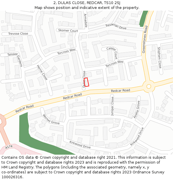 2, DULAS CLOSE, REDCAR, TS10 2SJ: Location map and indicative extent of plot