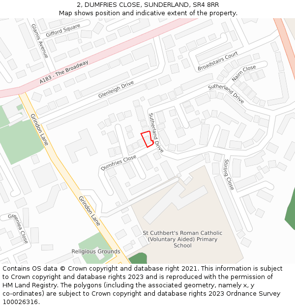 2, DUMFRIES CLOSE, SUNDERLAND, SR4 8RR: Location map and indicative extent of plot