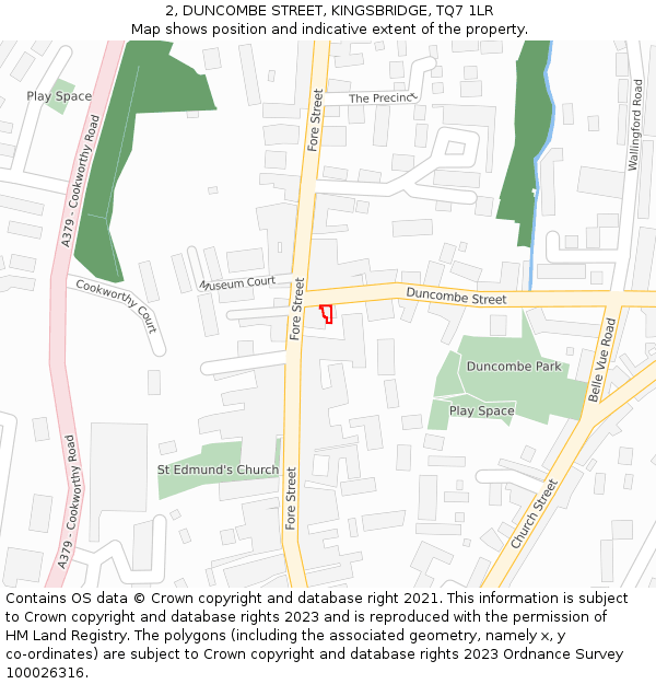 2, DUNCOMBE STREET, KINGSBRIDGE, TQ7 1LR: Location map and indicative extent of plot