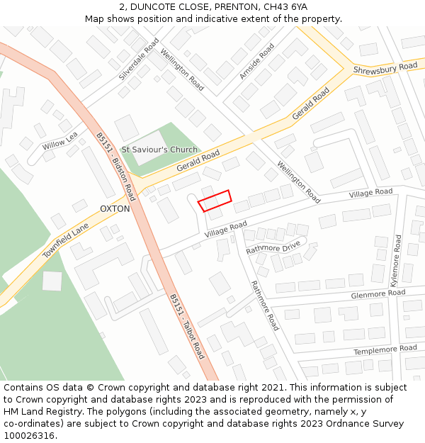 2, DUNCOTE CLOSE, PRENTON, CH43 6YA: Location map and indicative extent of plot