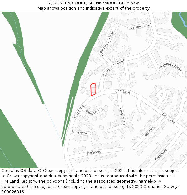 2, DUNELM COURT, SPENNYMOOR, DL16 6XW: Location map and indicative extent of plot