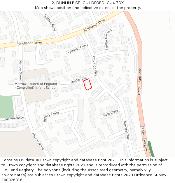 2, DUNLIN RISE, GUILDFORD, GU4 7DX: Location map and indicative extent of plot