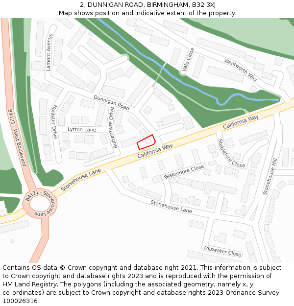 2, DUNNIGAN ROAD, BIRMINGHAM, B32 3XJ: Location map and indicative extent of plot