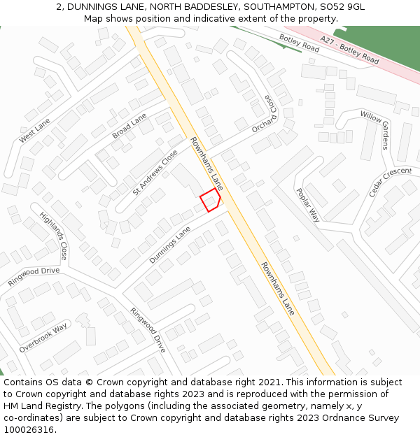 2, DUNNINGS LANE, NORTH BADDESLEY, SOUTHAMPTON, SO52 9GL: Location map and indicative extent of plot