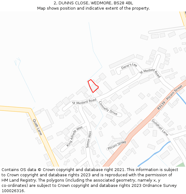 2, DUNNS CLOSE, WEDMORE, BS28 4BL: Location map and indicative extent of plot