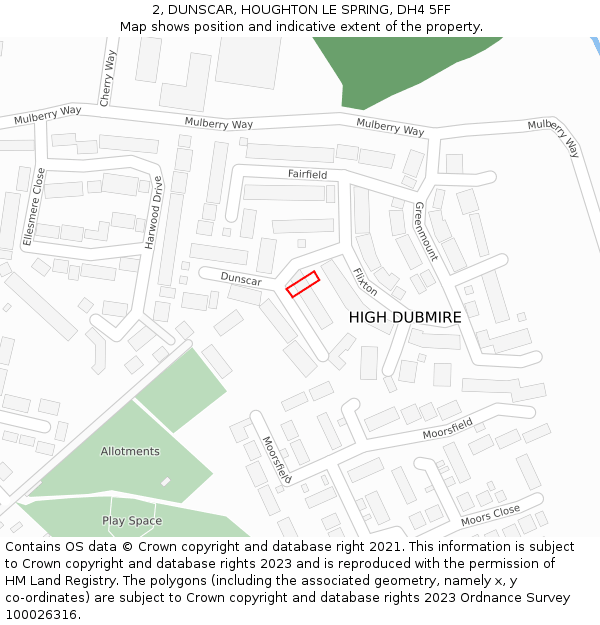 2, DUNSCAR, HOUGHTON LE SPRING, DH4 5FF: Location map and indicative extent of plot