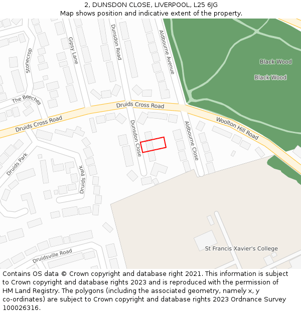 2, DUNSDON CLOSE, LIVERPOOL, L25 6JG: Location map and indicative extent of plot