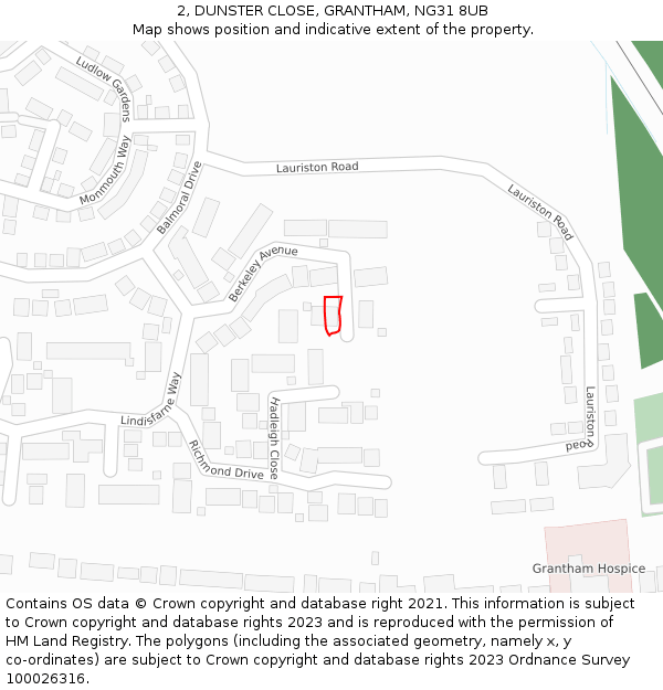 2, DUNSTER CLOSE, GRANTHAM, NG31 8UB: Location map and indicative extent of plot