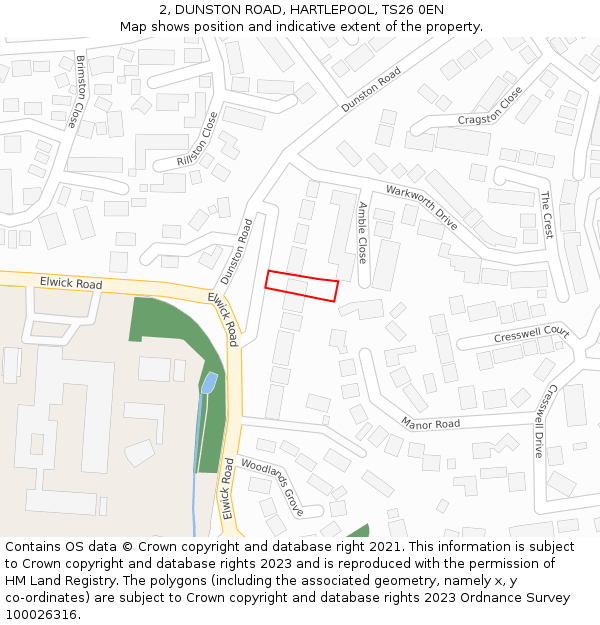 2, DUNSTON ROAD, HARTLEPOOL, TS26 0EN: Location map and indicative extent of plot