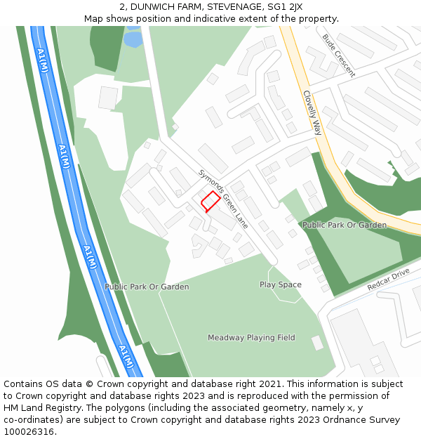 2, DUNWICH FARM, STEVENAGE, SG1 2JX: Location map and indicative extent of plot