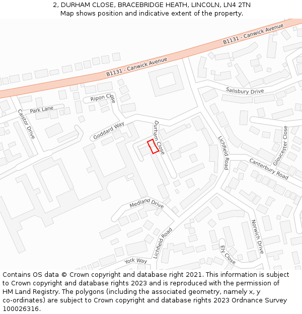 2, DURHAM CLOSE, BRACEBRIDGE HEATH, LINCOLN, LN4 2TN: Location map and indicative extent of plot