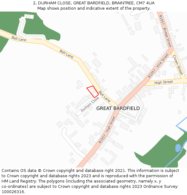 2, DURHAM CLOSE, GREAT BARDFIELD, BRAINTREE, CM7 4UA: Location map and indicative extent of plot