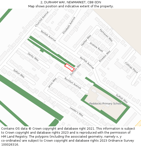 2, DURHAM WAY, NEWMARKET, CB8 0DN: Location map and indicative extent of plot