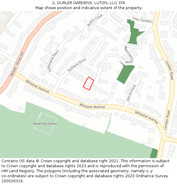 2, DURLER GARDENS, LUTON, LU1 3TA: Location map and indicative extent of plot