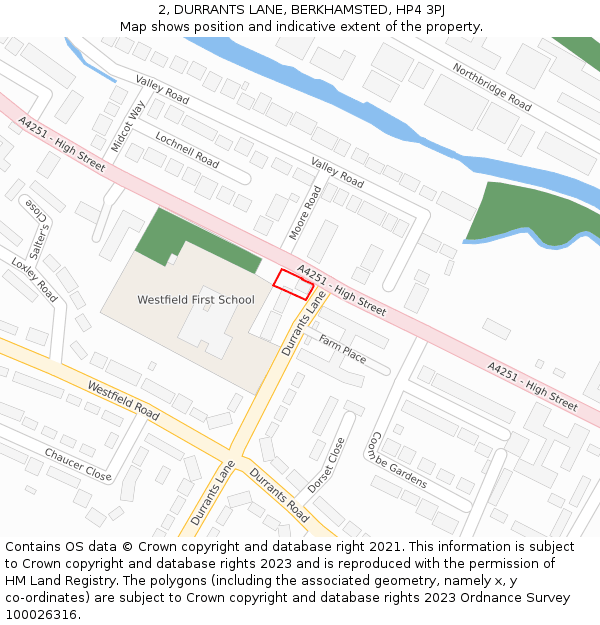 2, DURRANTS LANE, BERKHAMSTED, HP4 3PJ: Location map and indicative extent of plot