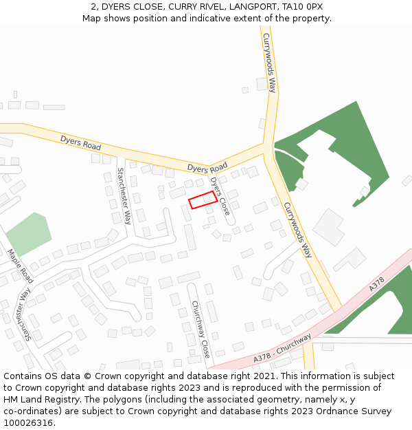 2, DYERS CLOSE, CURRY RIVEL, LANGPORT, TA10 0PX: Location map and indicative extent of plot