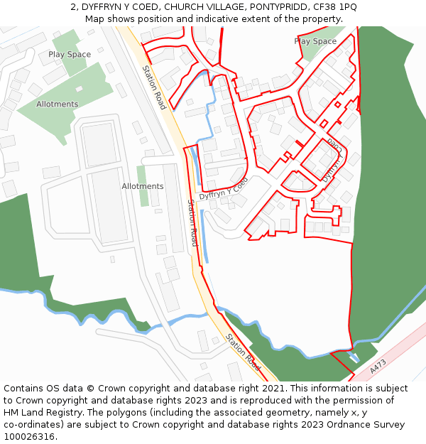 2, DYFFRYN Y COED, CHURCH VILLAGE, PONTYPRIDD, CF38 1PQ: Location map and indicative extent of plot