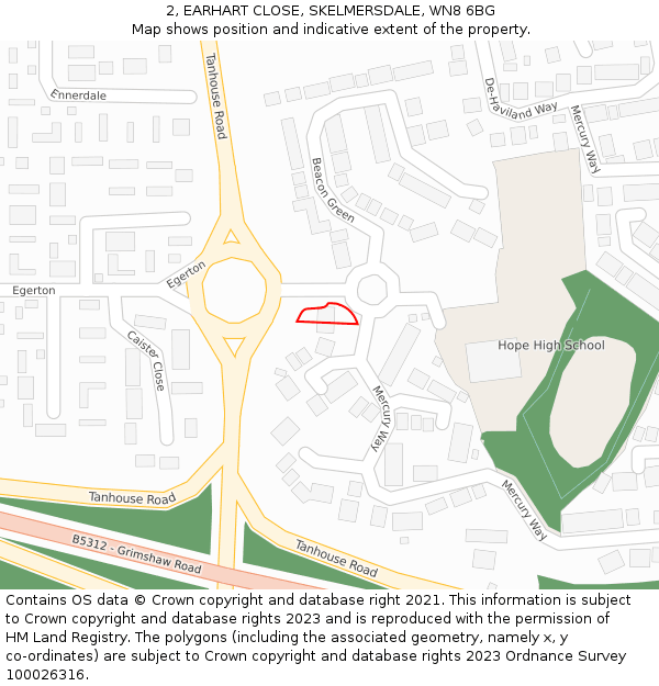 2, EARHART CLOSE, SKELMERSDALE, WN8 6BG: Location map and indicative extent of plot