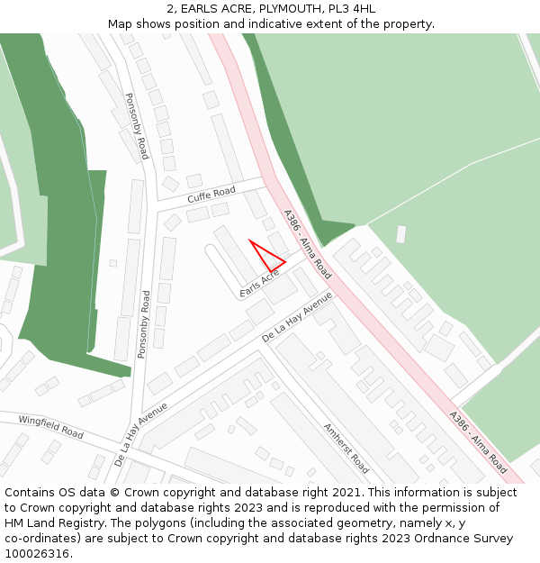 2, EARLS ACRE, PLYMOUTH, PL3 4HL: Location map and indicative extent of plot