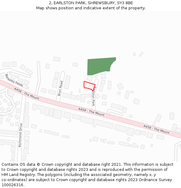 2, EARLSTON PARK, SHREWSBURY, SY3 8BE: Location map and indicative extent of plot