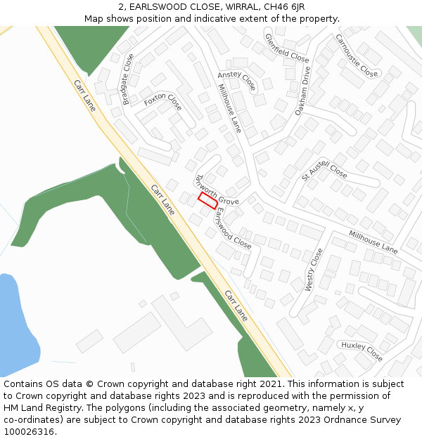 2, EARLSWOOD CLOSE, WIRRAL, CH46 6JR: Location map and indicative extent of plot