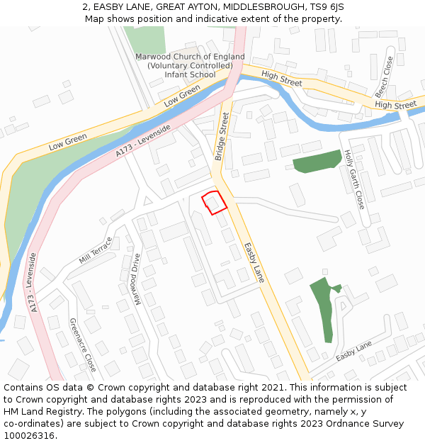 2, EASBY LANE, GREAT AYTON, MIDDLESBROUGH, TS9 6JS: Location map and indicative extent of plot