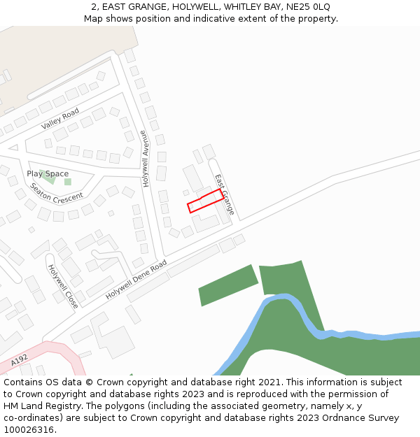 2, EAST GRANGE, HOLYWELL, WHITLEY BAY, NE25 0LQ: Location map and indicative extent of plot