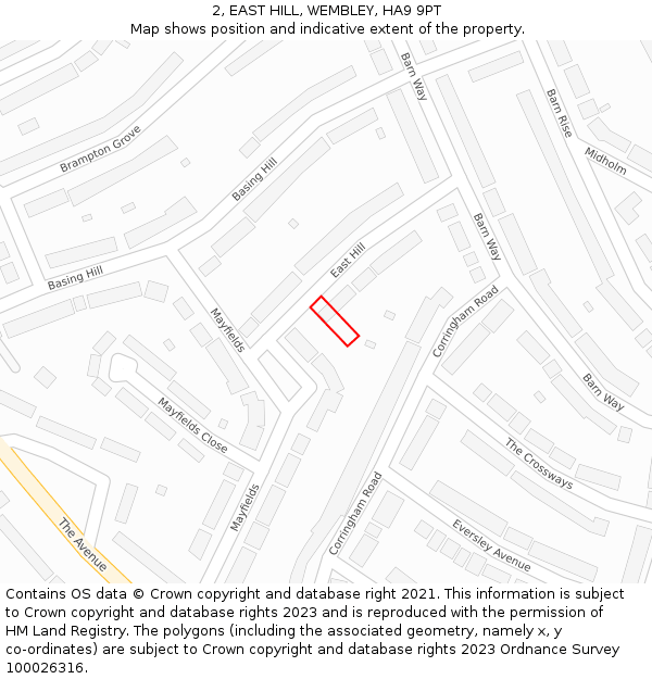 2, EAST HILL, WEMBLEY, HA9 9PT: Location map and indicative extent of plot