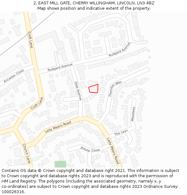 2, EAST MILL GATE, CHERRY WILLINGHAM, LINCOLN, LN3 4BZ: Location map and indicative extent of plot