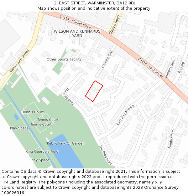 2, EAST STREET, WARMINSTER, BA12 9BJ: Location map and indicative extent of plot